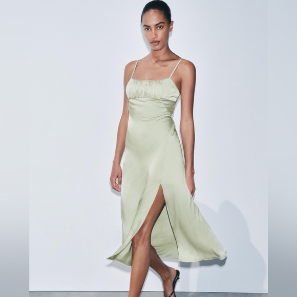 Zara Elegant Green Sage Satin Slip Dress